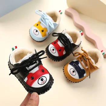 0-1 годишни Момчета и момичета Обувки за ходене Памучни обувки Карикатура Меки подметки Плюшени и удебелени Детска обувка за новородено