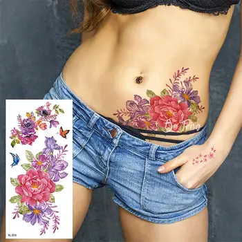 10Pcs цвете татуировка стикери водоустойчив екологичен татуировки роза цвят цвете ваденки жени временни боди арт татуировки
