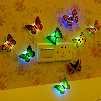 12/24PCS Led декоративна играчка Creative Colorful Luminous Butterfly Night Light Paste Wall Lamp Small Play Atmosphere Light