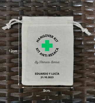 175 парчета персонализирано лого 9x12cm естествени памучни чанти шнур подаръчни торбички, отпечатани с (зелено + черно) 2 цвята лого