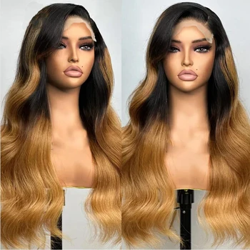 180Density Soft Natural Hairline Ombre Honey Blonde Long Body Wave Lace Front Wig for Women BabyHair Glueless Preplucked Daily