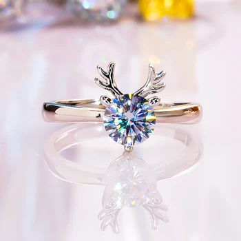 1ct 5A циркон еленов рог пръстен за жени S925 стерлингово сребро с платина Pt950 покритие пръстен фини бижута сватбено парти късмет пръстен