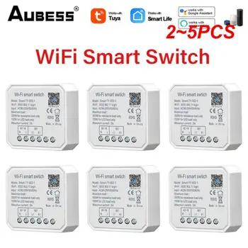 2 ~ 5PCS Tuya WiFi 1 / 2 Gang Smart Switch Breaker Мини интелигентен светлинен превключвател модул за интелигентен контрол на живота с Alexa Home