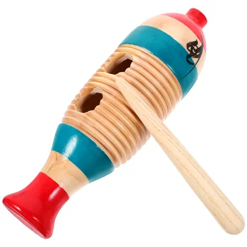 2 комплекта дървени гуиро ударни инструменти риба форма Guiro инструмент за начинаещи с пръчка