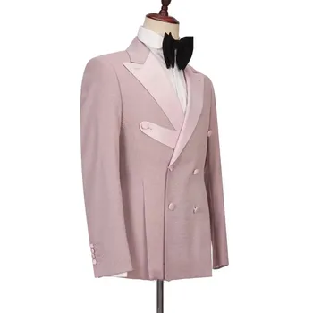 2022 Нов дизайн розово черно палто панталони костюм 2бр връх ревера нетактичност бизнес Висококачествен мъжки костюм сватбен костюм (яке + панталони)