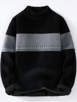 2023 Зимни Mockneck пуловери Мъжко облекло Пуловери с дълъг ръкав Плетени пуловери Мода Пачуърк дизайн трикотаж A229