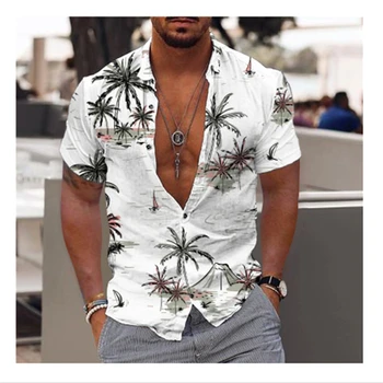 2023 Кокосово дърво ризи за мъже 3d отпечатани мъжки хавайски риза плаж 5xl къс ръкав мода върховете тениска мъжки блуза Camisa