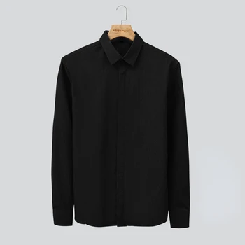 2023 Корейска мода Нови ризи за мъже Плътен цвят върховете дълъг ръкав смарт случайни удобни бутон нагоре блуза облекло Y84