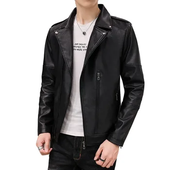 2023 Ново мъжко кожено яке мотоциклет Biker палто красив PU кожено яке мъжки корейски тънък годни страна цип мода яке