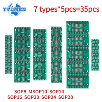35PCS PCB Board Kit SMD Turn To DIP адаптер конвертор плоча SOP8 MSOP10 SOP14 SOP16 SOP20 SOP24 SOP28 SMT към DIP