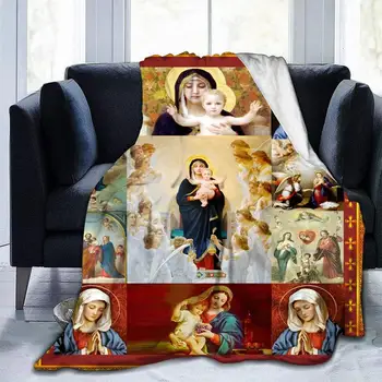 39X59in Библейско одеяло Християнски Исус Коледа Дева Мария Исус одеяло супер мека 3D мода отпечатана идея за хвърляне на четири сезона