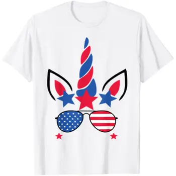 4 юли еднорог американски флаг патриотичен подарък тениска случайни памук четири сезона дневно графични тениски за мъже жени тийнейджъри
