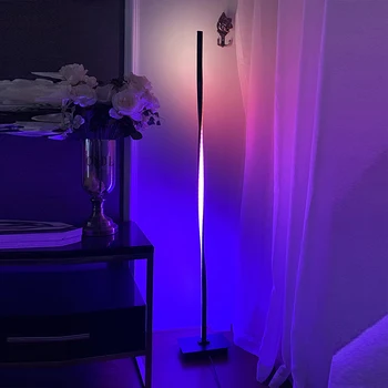 48 инча Модерна LED подова лампа RGB ъглова подова лампа Черна сребърна стояща лампа за спалня Всекидневна Скандинавска декорация У дома