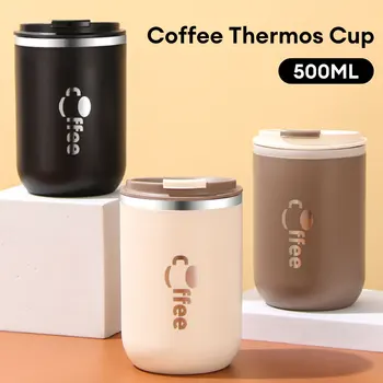 500ml термос чаши от неръждаема стомана със слама термично непропускливи двойна стена вакуум кафе чаша изолирани чаша пътуване бутилка вода