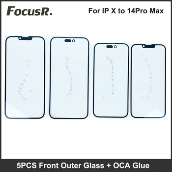 5PCS предно външно екранно стъкло с OCA лепило за iPhone 15 14 13 12 11 Pro Max XS XR LCD сензорен панел обектив филм резервни части