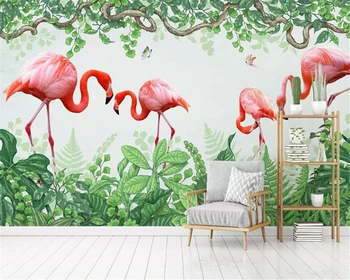 Beibehang Custom 12 снимка Wallpaper стенопис ръчно рисувани акварел стил фламинго растителна стена papel de parede тапет домашен декор
