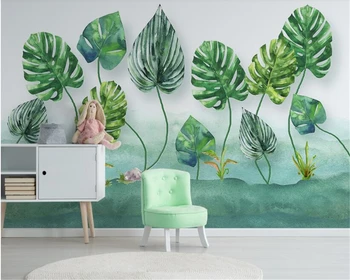 beibehang Nordic мода обичай минималистичен 3D тапет малки свежи зелени листа акварел стил фон стена papier peint