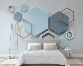 beibehang papel de parede Висококачествена хартия за стена Blue Classic Nordic Geometric Hexagon TV Background 3d wallpaper papier peint