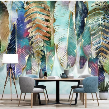 beibehang Персонализирани големи стенописи мода декорация домашно ръчно рисувани малки свежи тропически растения оставя светлина стенописи