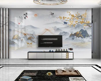 beibehang Персонализирани модерен нов китайски papel de parede стил ръчно рисувани цветя и птици пейзаж TV фон тапет