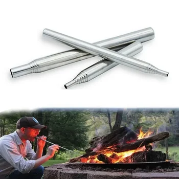 Blowpipe от неръждаема стомана Blow Fire Pipe Tube Stick Camping Fire Starter Tools Retractable Portable Cooking Blow Fire Geal