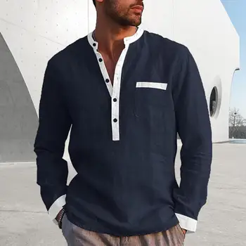 Casual риза стилен мъжки Henley яка пуловер тънък годни мека материя за ежедневно пътуване случайни пролет/есен екипировки мъже есен