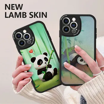 Cute Panda Lamb Skin Калъф за телефон за iPhone 15 14 13 12 11 Pro Max Plus 13 Mini X XR XS MAX 8 7 Plus 6 6S Soft Shell Coque Coupe
