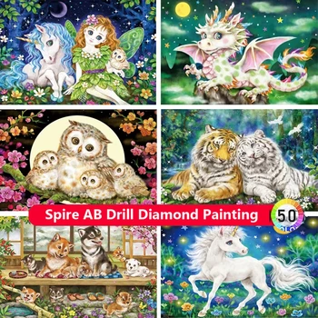 Fantasy Animal AB Diamond Painting Unicorn Tiger Owl Embroidery Embroidery Cross Stitch Kits Mosaic Handicraft Home Decor Kids Gift