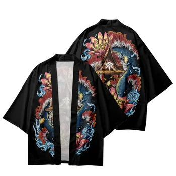 Fashion Streetwear Fish Flower Printed Summer Traditional Men Women Cosplay Kimono Casual Japanese Haori Cardigan