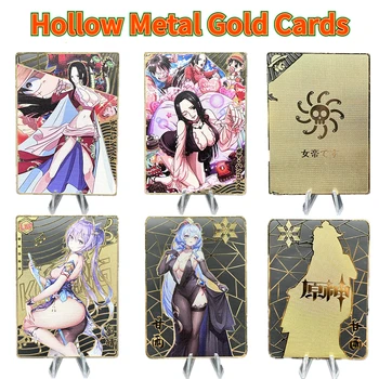 Genshin Impact Hollow Metal Gold Cards Аниме едно парче Hancock Luffy Game Keqing Оригинална колекция Карти Играчки