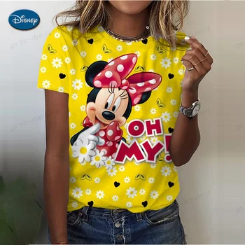 Kawaii T Shirt Summer O Neck Къс ръкав Топ Harajuku Disney Мики Маус отпечатани дамски тениски мода нови женски дрехи