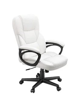 Lacoo изкуствена кожа висока облегалка изпълнителен офис стол с лумбална опора, бял