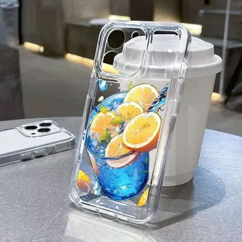 Lemon Drink Кристално чист калъф за Samsung Galaxy S23 S22 Ultra S21 FE Plus A14 A33 A34 A52 A52S A53 5g A54 5G мек печат капак