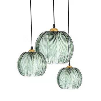 Nordic зелени листа стъклени висулка светлини модерен таван висящи лампа за хол декорация светлина спалня нощно легло лампа
