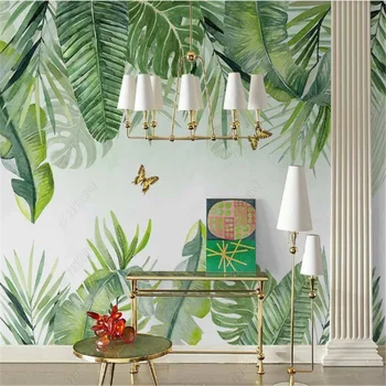 Nordic стенопис тапет за хол ръчно рисувани тропически растения малки свежи листа TV фон тапети Начало декор
