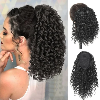 Short Synthetic Afro къдрава шнур конска опашка клип в косата extenstion черен бъг сив цвят за черни жени
