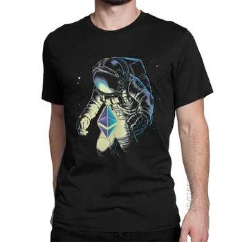 Space Ethereum T Shirt Мъжки памучна тениска Звезди Galaxy Sci Spacesuit Космонавт астронавт Смешни тройници Мъжка тениска Tops Идея за подарък