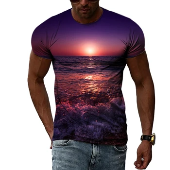 Summer Beach Scenery Graphic T Shirts For Men Fashion 3D Personality Print T-shirts Hip Hop Harajuku Trend Short Sleeve T-shirts
