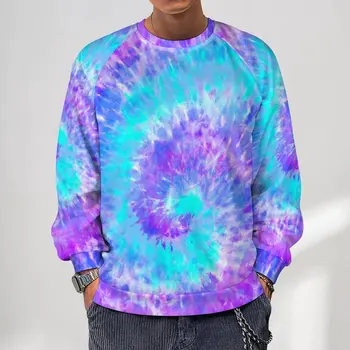 Tie Dye Swirl Streetwear Суитчъри Пролетно синьо и лилаво Kawaii качулки Мъже извънгабаритни хлабав дизайн O врата качулка
