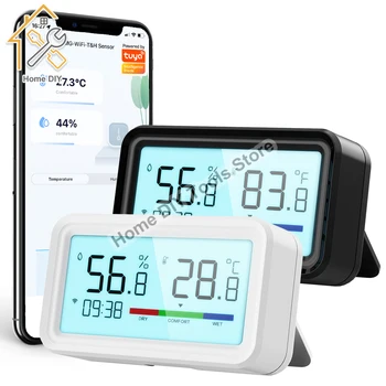 Tuya WiFi LCD цифров дом вътрешна температура влажност метър термометър хигрометър сензор габарит метеорологична станция Smart Home