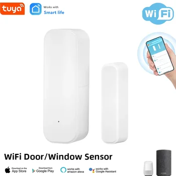 Tuya Wifi сензор за врата Сензор за влизане в прозореца Сигурност Крадец на вратата Аларма Интелигентен живот Магнитен сензор за врата Alexa Google Home