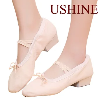 USHINE Професионални балетни танцови обувки за жени момичета деца Обувки за танци с нисък ток Обувки за учители от платно за клас по танци