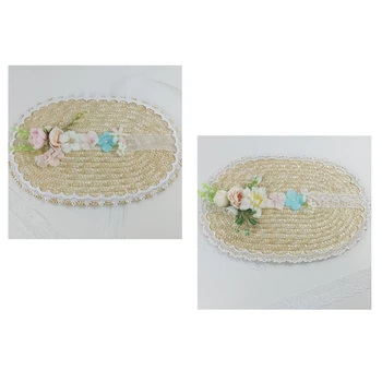 White Camellia Flat Hat Handmade for Dress-up SunHat Wear Party Headgear NEW