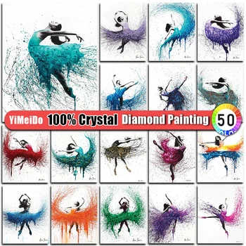 YiMeiDo цвят момиче 100% кръгла кристал диамант живопис акварел изкуство танцьор диамант бродерия фото пола мозайка дома декор