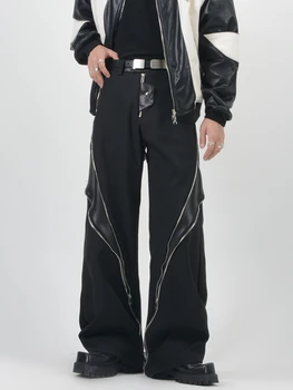 авангарден стил панталониPU кожа цип цепка микро-шнур прави панталони