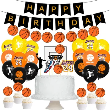 Баскетболна тематична парти торта декорация, Лейкър 24 Баскетболен модел отпечатани вложки за торти за консумативи за рожден ден
