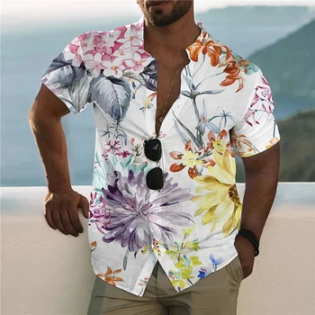гореща продажба хавайски ризи за мъже 3d флорални печатни къси ръкави плаж празник тройници Топ извънгабаритни мъжки риза блуза Camisa върховете