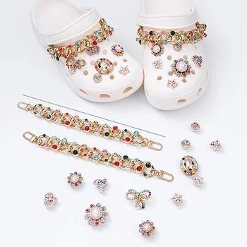 Диамантени цветя Крок талисмани пакет обувки декорация комплекти луксозни дъга верига аксесоари за момичета жени сандали на едро насипни