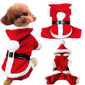 Домашен любимец кученце коте Коледен костюм фантазия рокля руно студено време зимни качулка пуловер палто яке облекло малки кучета
