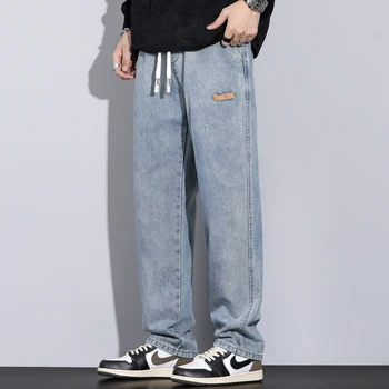 Дънкови панталони Работа корейски панталони мъжки плюс размер 4 5 6XL марка облекло зимна кожа дизайн памучни дънки мъже ластик